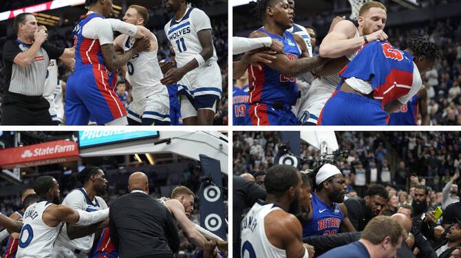 NBA 미네소타-디트로이트전서 집단 난투극…7명 퇴장