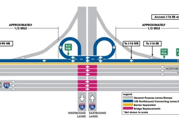 I-95/I-16 교차로 북쪽 구간 대규모 교통 변경… 5월 15일부터 신규 연결 차선 개방
